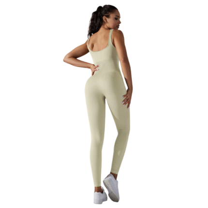 Back View Oat milk sleeveless one piece jumpsuit for women