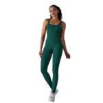 Dark green sleeveless one piece jumpsuit for women, fitted active lifestyle wear